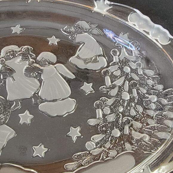 VTG 90s Mikasa Holiday Classics Oval Sweet Dish 9" Glass Angel Christmas Party - Picture 4 of 7